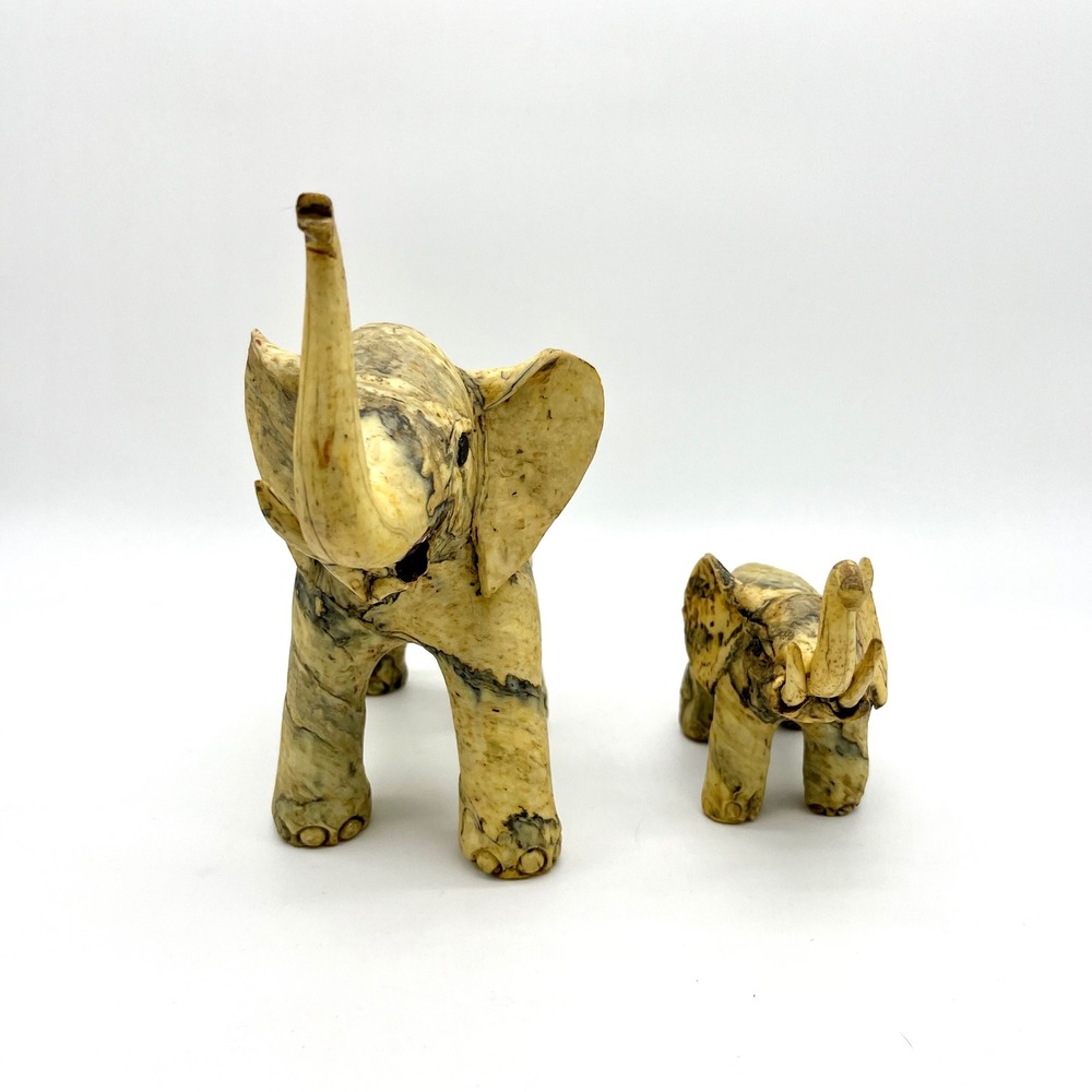 Vintage Crushed Oyster Shell Elephant‎ Figurines Mother and Baby - Home Decor - Picture 2 of 11